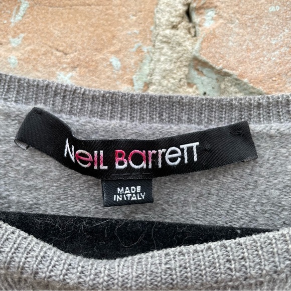 Neil Barrett Sweater Mens Grey Merino Wool Distressed Crew Neck Long Sleeve - Picture 3 of 12